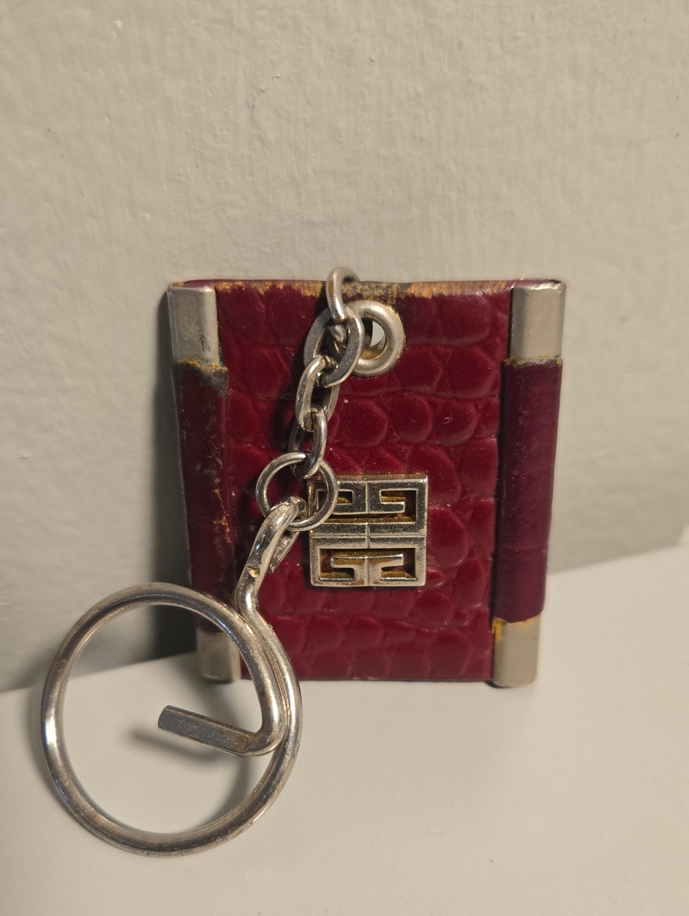 Givenchy Burgundy Croc-Embossed Leather Keyholder with Silver Trim